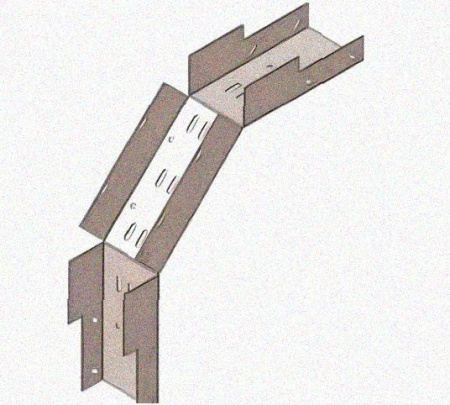 Лоток замковый перфорированный КСЗ 600х100-90 (Rп300) УХЛ1 для поворота трассы вниз на 90, радиус поворота трассы 300 мм, горячее цинкование, S1,5