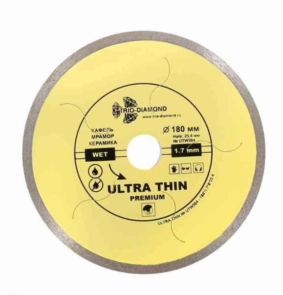 Диск алмазный отрезной 180*25,4 Сплошной ультратонкий hot press UTW504 Trio-Diamond