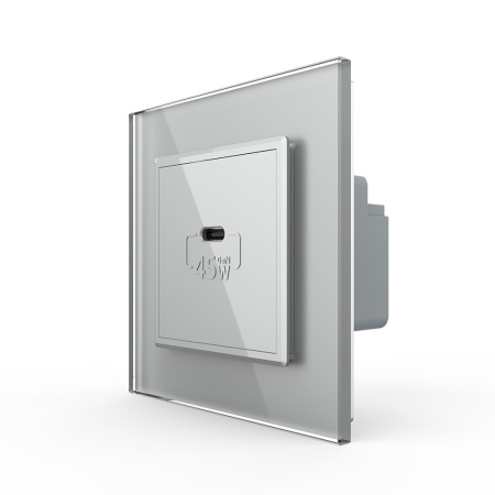 Розетка USB type C с блоком питания 45W Livolo 1 пост Серая VL-C7VUC-2IP