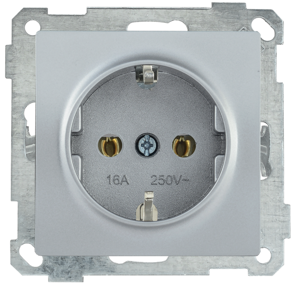 Розетка РС11-1-0-Б с з/з 16А BOLERO серебряный IEK