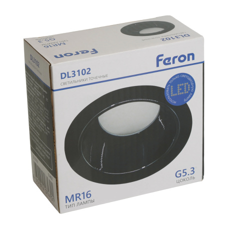 Светильник потолочный встраиваемый, MR16 G5.3, черный + черный хром DL3102 Feron