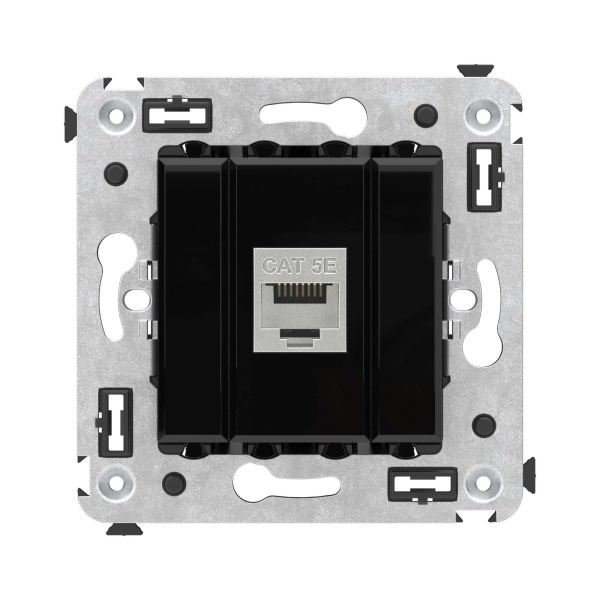 Компьютерная розетка RJ-45 без шторки в стену, кат.5e одинарная экранированная, "Avanti", "Черный квадрат" DKC