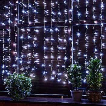 Гирлянда-занавес св/д, 3х2м. 160 светодиодов, белый свет, провод прозрачный IP20 Uniel