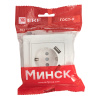 Минск Розетка 1-местная СП с/з 16А белая с защ, штор, с 2 USB 2,1А EKF