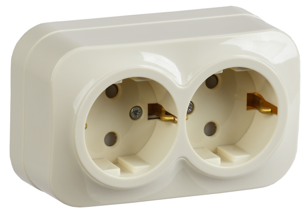 Розетка двухместная ОУ РСш22-3-ХК с з/з и защитной шторкой 16А GLORY кремовый IEK