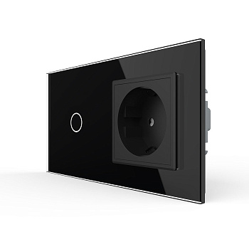 Сенсорный выключатель комбинированный на 1 линию 1 розетка 2 модуля Черный Livolo