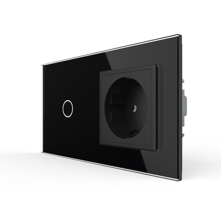 Сенсорный выключатель комбинированный на 1 линию 1 розетка 2 модуля Черный Livolo