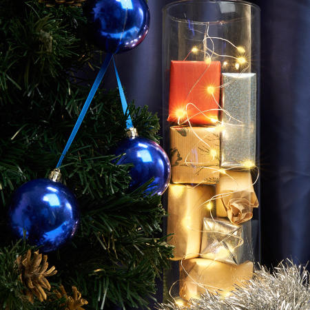 Св/д гирлянда Feron CL570 лин., статичная 2м + 0.5м желтый с питанием от батареек, прозр.шнур