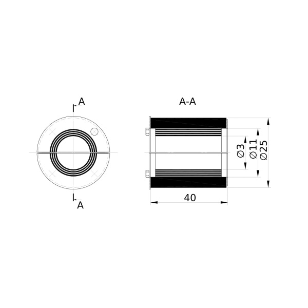 Проходка круглая, нержавеющая, D25х40 мм для кабелей D = 3-11 мм DKC