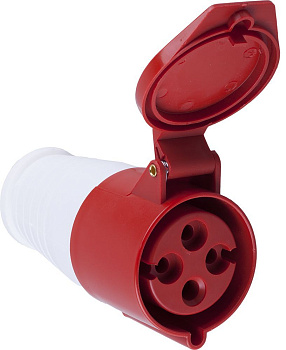 Розетка переносная STEKKER PST32-41-4421 для силовых кабелей сечением 2,5-6 мм², 3 PIN+PE нейлон/латунь 415В, 32А, IP44, красная