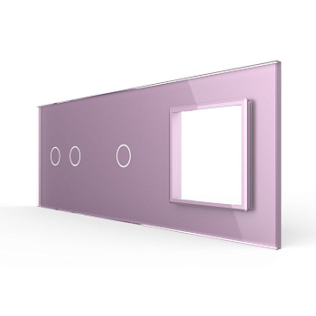 Панель для двух сенсорных выключателей и розетки, 3 клавиши (2+1), цвет розовый, стекло Livolo