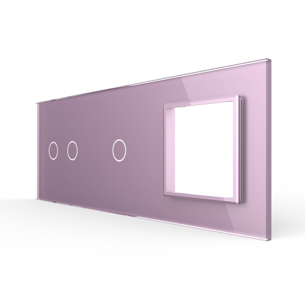 Панель для двух сенсорных выключателей и розетки, 3 клавиши (2+1), цвет розовый, стекло Livolo