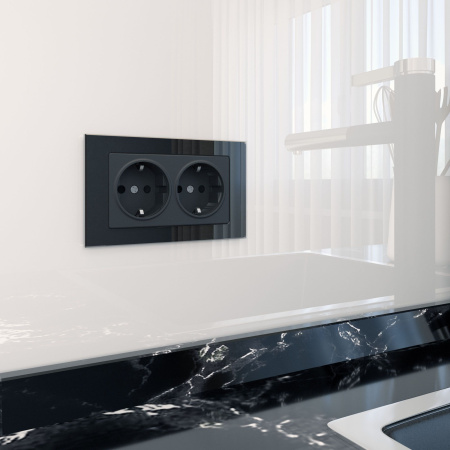 Встраиваемые механизмы Розетка СУ 2-м с заземл. 16А черный матовый IP20 Werkel