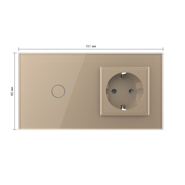 Сенсорный выключатель комбинированный на 1 линию 1 розетка 2 модуля Золотой Livolo