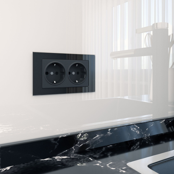 Favorit Рамка для двойной розетки (черный) Werkel