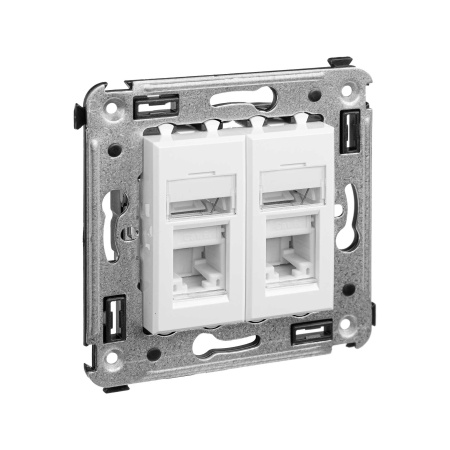 Компьютерная розетка RJ-45 в стену, кат.6А двойная, "Avanti", "Белое облако" DKC