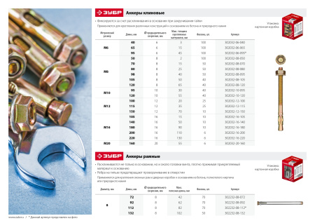 Анкер клиновой, М6 x 65 мм, 100 шт, желтопассивированный, ЗУБР