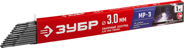 Электрод сварочный МР-3 рутиловый, d 3.0 х 350 мм, 1 кг в коробке. ЗУБР