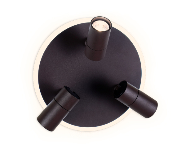 Поворотный настенно-потолочный светодиодный светильник FW265/3 SCF кофе песок LED 6400K+4200K 16W+3W*3 D280*120 Ambrella Light