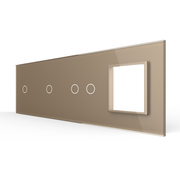 Панель для 3-х сенсорных выключателей и розетки, 4 клавиши (1+1+2), цвет золотой, стекло Livolo