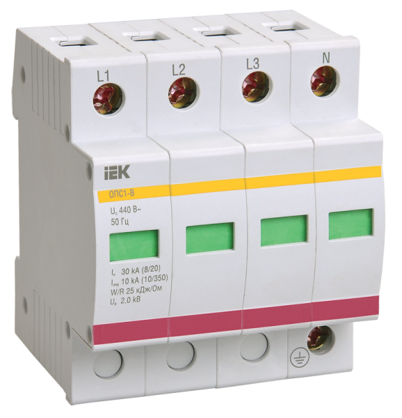 Ограничитель импульсных перенапряжений ОПС1-B 4Р 30/60кА 400B IEK
