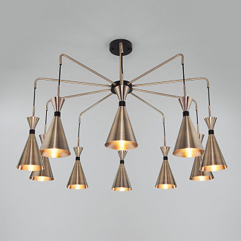 Люстра в стиле лофт 10*E14 60Вт латунь, черный IP20 Glustin (316/10 латунь / черный) Bogate's