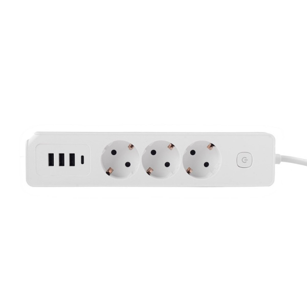 Удлинитель Power Strip USB Extended 3 Euro 16А, 4 USB 3A+C с блоком 5В/3.4А, кабель 1,4м RocketSocket, цвет белый