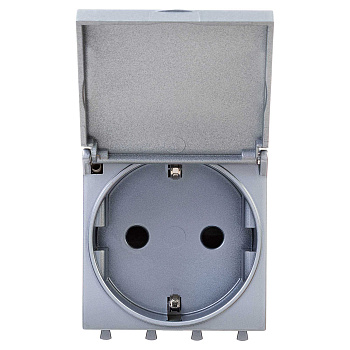 Розетка с крышкой модульная, 2P+E, с з/ш, "Avanti", "Закаленная сталь",2 модуля DKC