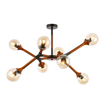 Люстра потолочная Черный, Темное дерево/Прозрачный, Янтарный E27 8*60Вт SLE109402-08 EVOLUCE