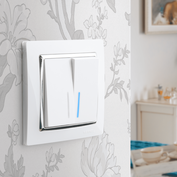 Выключатель двухклавишный проходной с подсветкой (белый) СУ IP20 Werkel