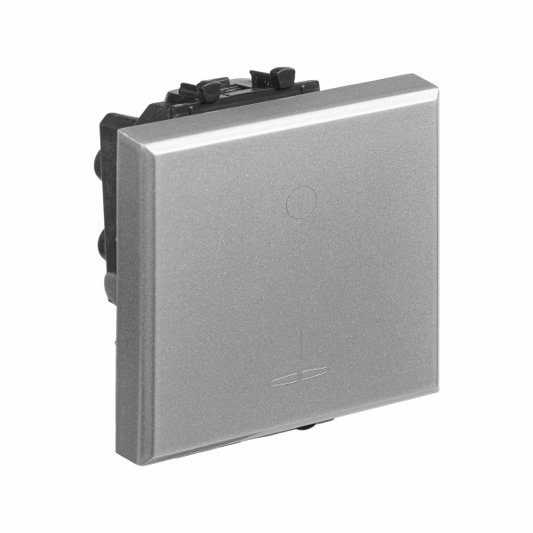 Выключатель двухполюсный одноклавишный модульный "Avanti", "Закаленная сталь", 2 модуля DKC