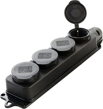 Розетка переносная 4-местная с/з, STEKKER, RST16-24-44, 250В, 16А, IP44, черный