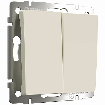 Выключатель двухклавишный проходной (айвори матовый) СУ IP20 Werkel