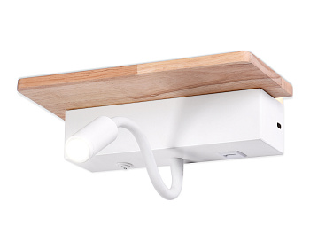 Настенный св/д светильник с выкл., USB и полкой FW290 WH/LW белый/светлое дерево LED 4200K+3000K 4W+1W 265*110*130 Ambrella Light