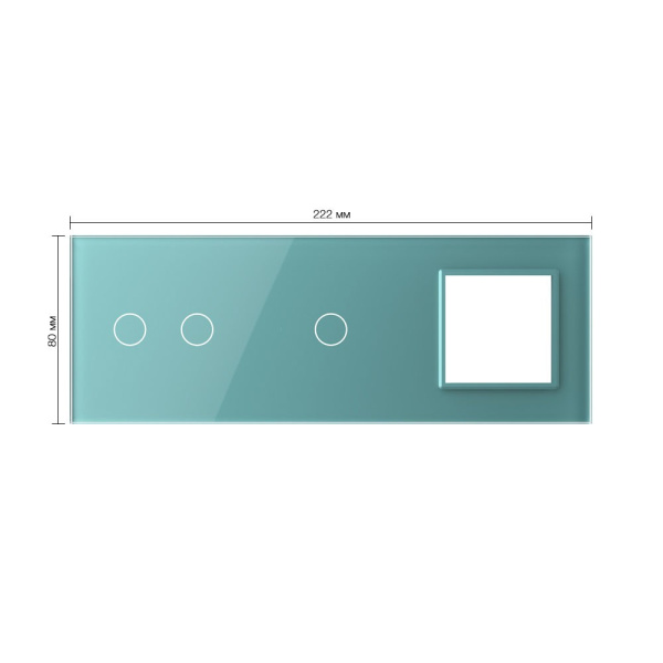 Панель для двух сенсорных выключателей и розетки, 3 клавиши (2+1), цвет зеленый, стекло Livolo