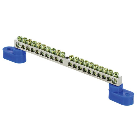 Шина "0" N (6x9мм) 20 отв, цинк 2 синих угловых изолятора PROxima EKF