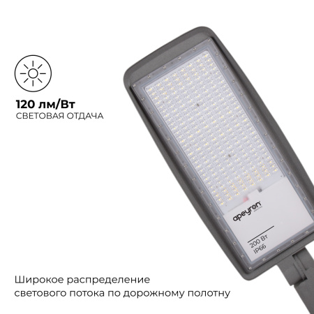 29-13 Светильник светодиодный, уличный, консольный с регулировкой наклона 200Вт, 230/50Гц, 24000лм, 5000К, IP66, КСС "Ш", 641х227х85мм, ø65мм, серый A