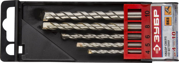 Мастер 5 шт: d 4-5-6-8-10 мм набор сверл по бетону ЗУБР