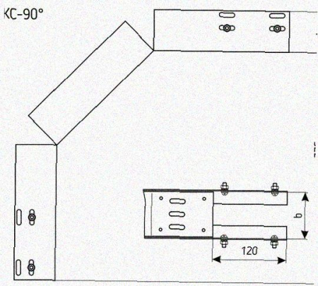 Лоток перфорированный КС 100х100-90 У3 для поворота трассы вниз на 90, окрашенный, S1,0