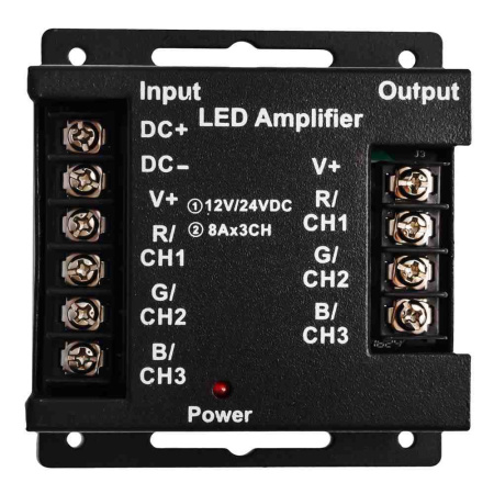 04-04 Усилитель RGB 12В/24В, 288 Вт, 3 канала*8А, размеры 73*80*33 мм Apeyron