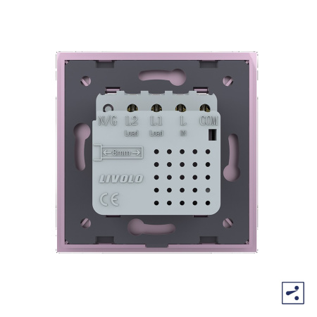 Двухклавишный проходной сенсорный выключатель Module, цвет розовый Livolo