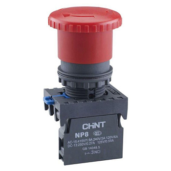 Кнопка упр. "Грибок" Φ40мм NP8-20ZS/14 фикс., красн., 2НО, IP65 (R) CHINT