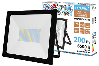 Прожектор светодиодный СДО-04-200Н 200 Вт, 6500 К, IP65, черный, Народный TDM