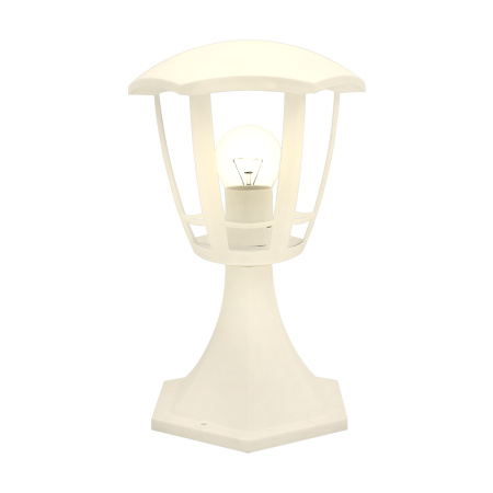 11-169 Светильник садово-парковый, столб малый, «Валенсия 1», Е27х60Вт, 6-ти гранный, пластик, белый, прозрачный поликарбонат, 177х169х290мм, НТУ 07-6