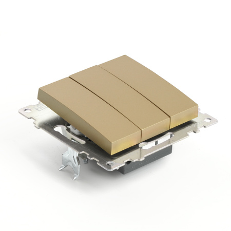 Выключатель 3-клавишный (механизм), STEKKER, GLS10-7108-08, 250В, 10А, серия Катрин, золото