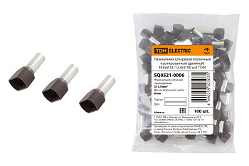 Наконечник штыревой втулочный изолированный (двойной) НШвИ (2) 1,5х8 коричневый (100 шт) TDM