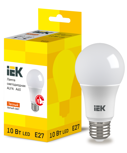 Лампа светодиодная ALFA A60 шар 10Вт 230В 3000К E27 IEK Лампа светодиодная ALFA A60 шар 10Вт 230В 3000К E27 IEK
