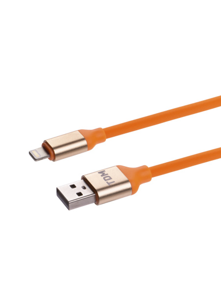 Дата-кабель, ДК 15, USB - Lightning, 1 м, силиконовая оплетка, оранжевый, TDM