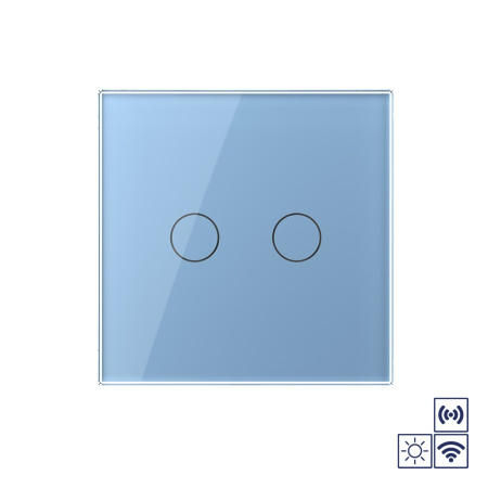 Сенсорный импульсный радиоуправляемый выключатель сухой контакт 2 клавиши 1 модуль Синий Livolo