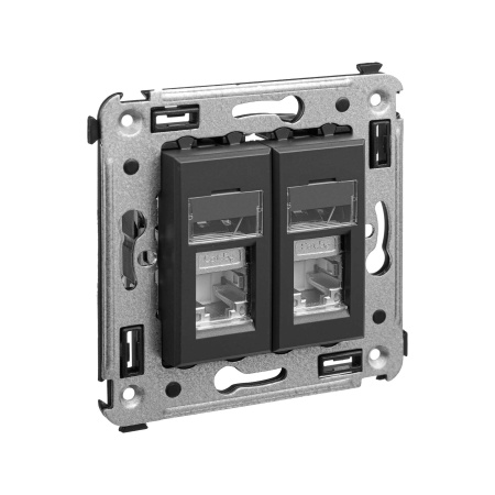 Компьютерная розетка RJ-45 в стену, кат.5e двойная экранированная,"Avanti", "Черный матовый" DKC